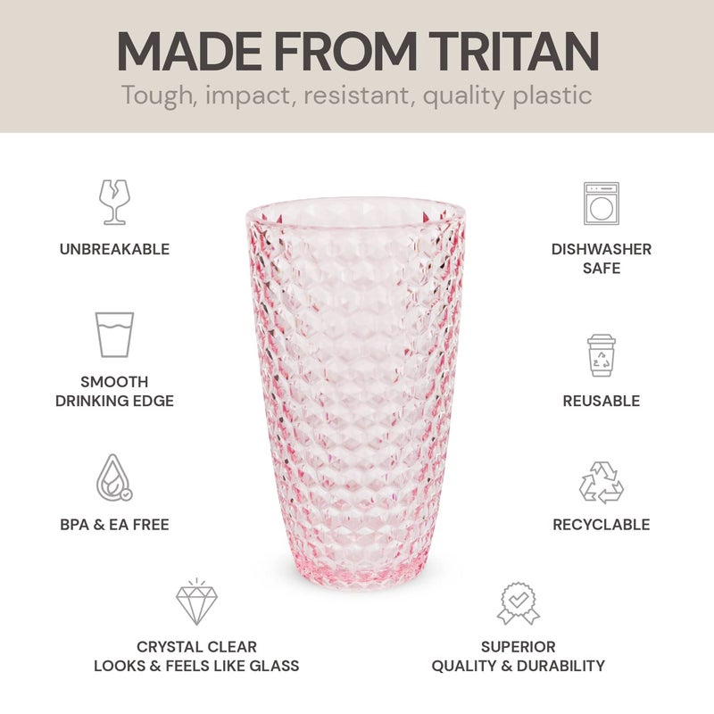 BELLAFORTE Shatterproof Tritan Plastic Tall Tumbler, Set of 4, 19oz - Laguna Beach Drinking Glasses - Unbreakable Tritan Drinking Glasses for Parties - BPA Free - Pink - Image 3